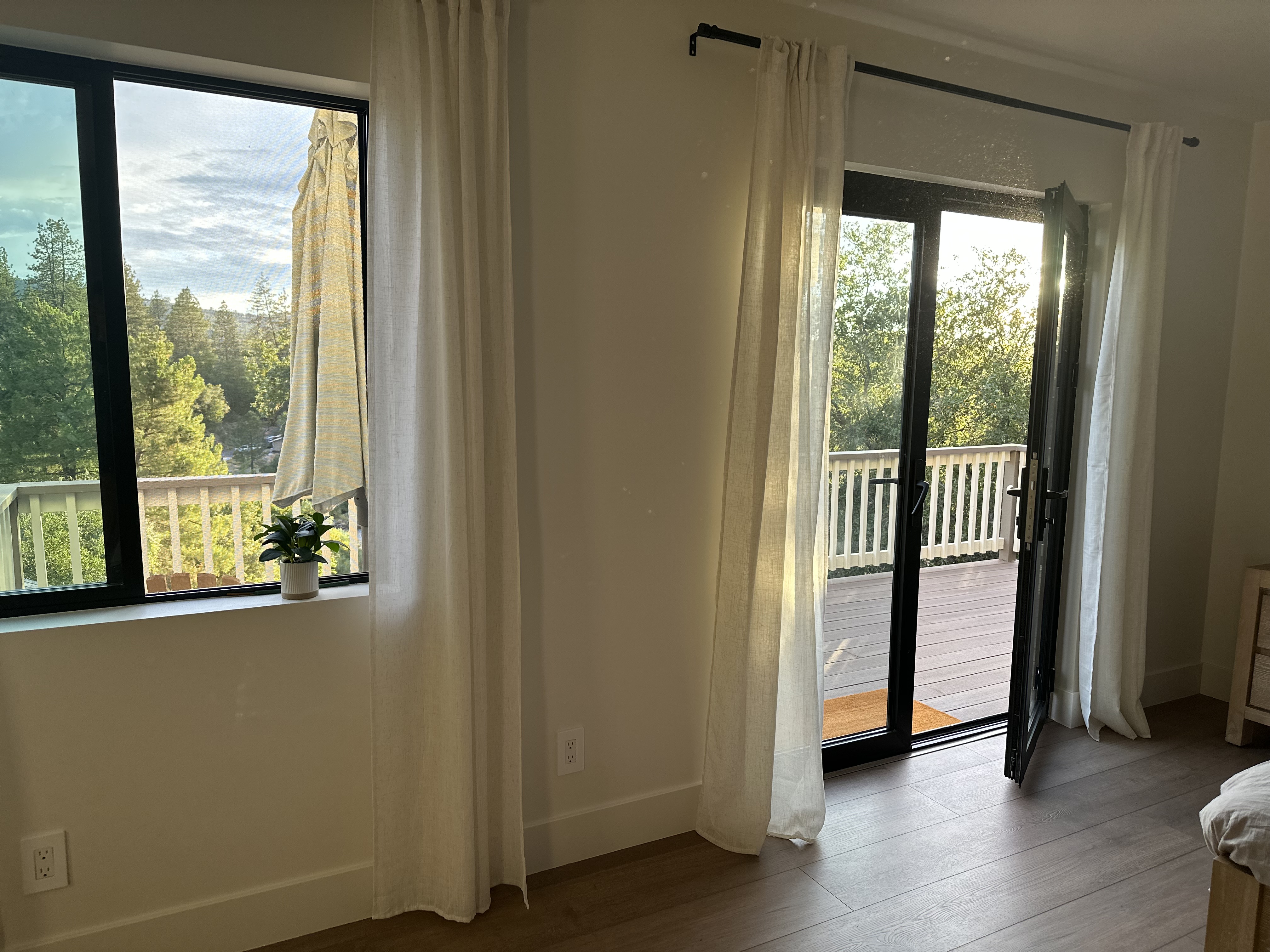 Bedroom with deck doors