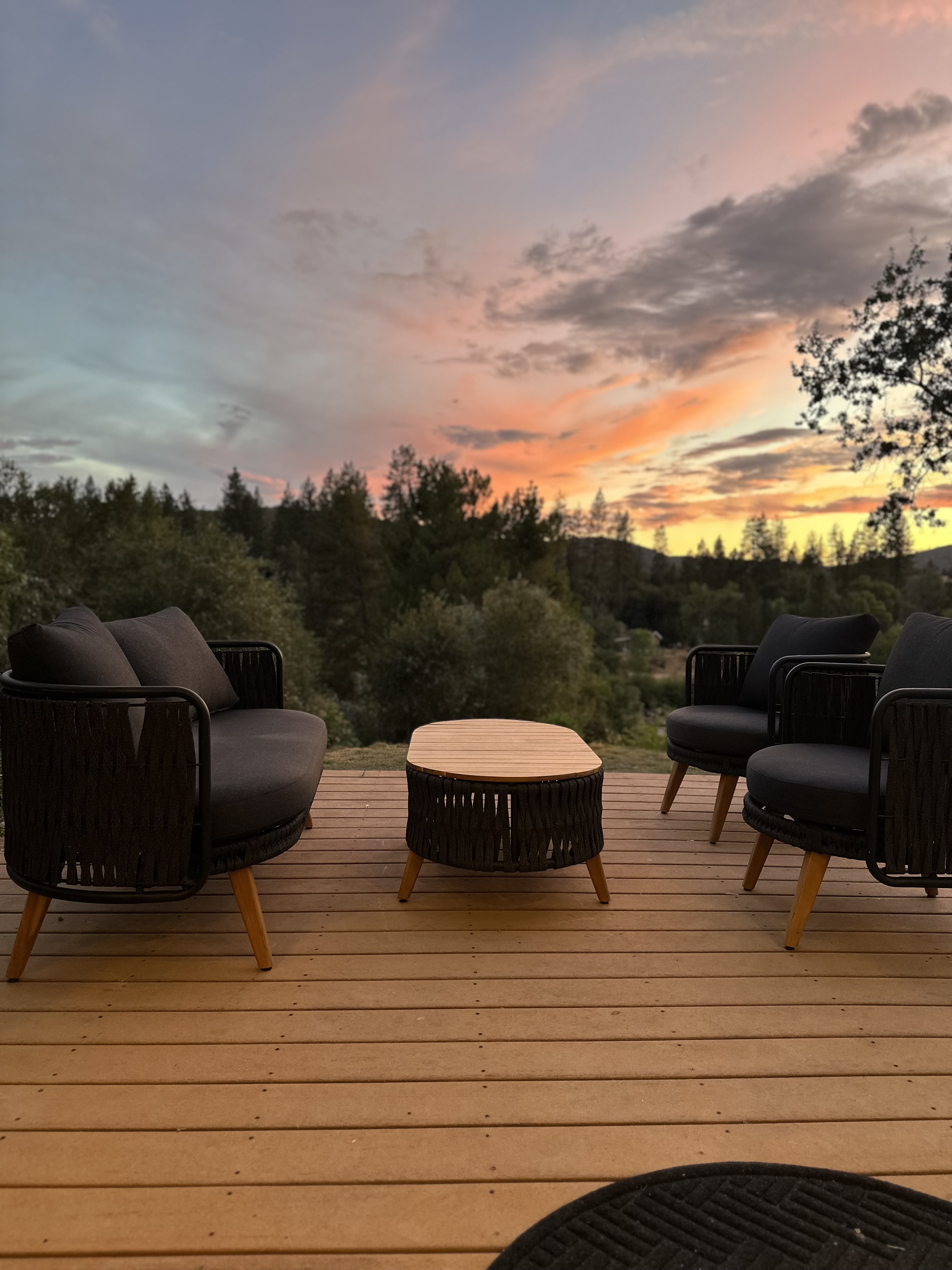 Sunset from the deck over the American River valley
