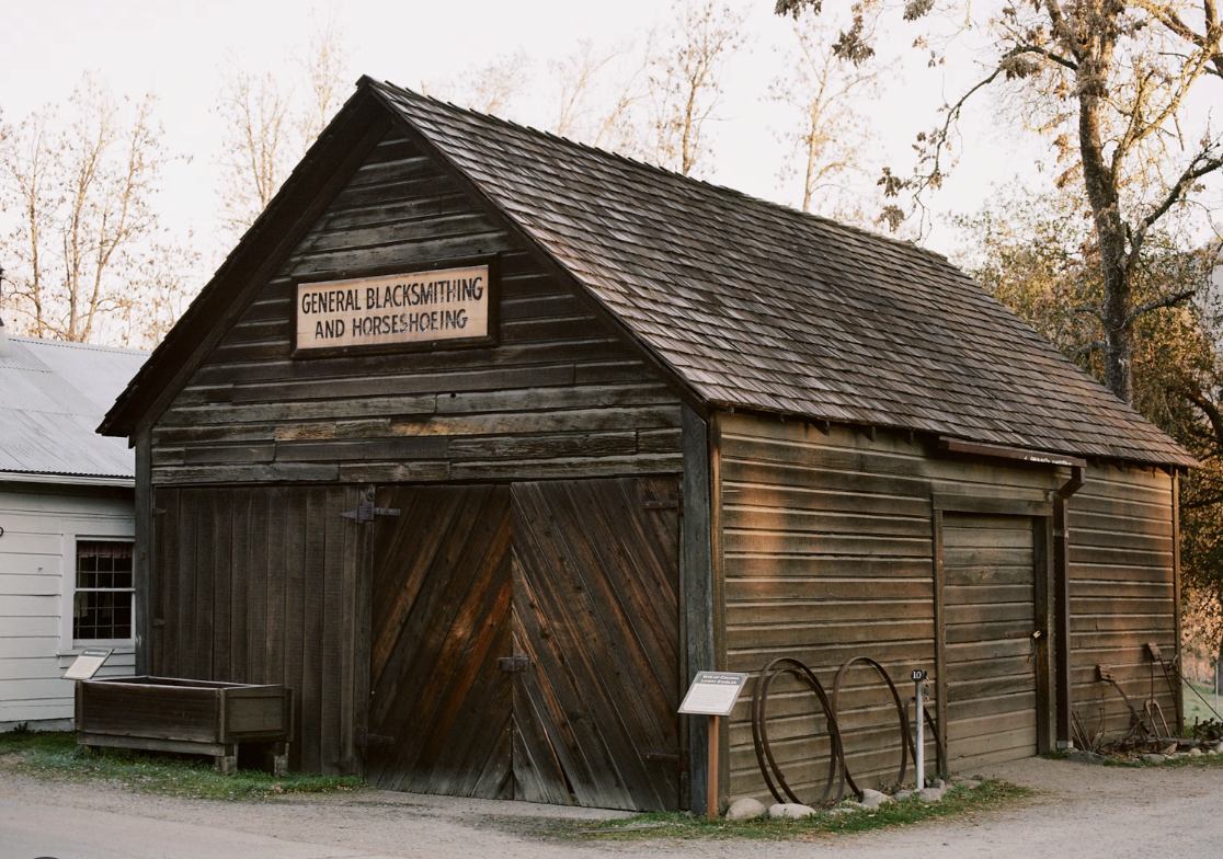 The historic general blacksmithing and horseshoeing shop in Coloma