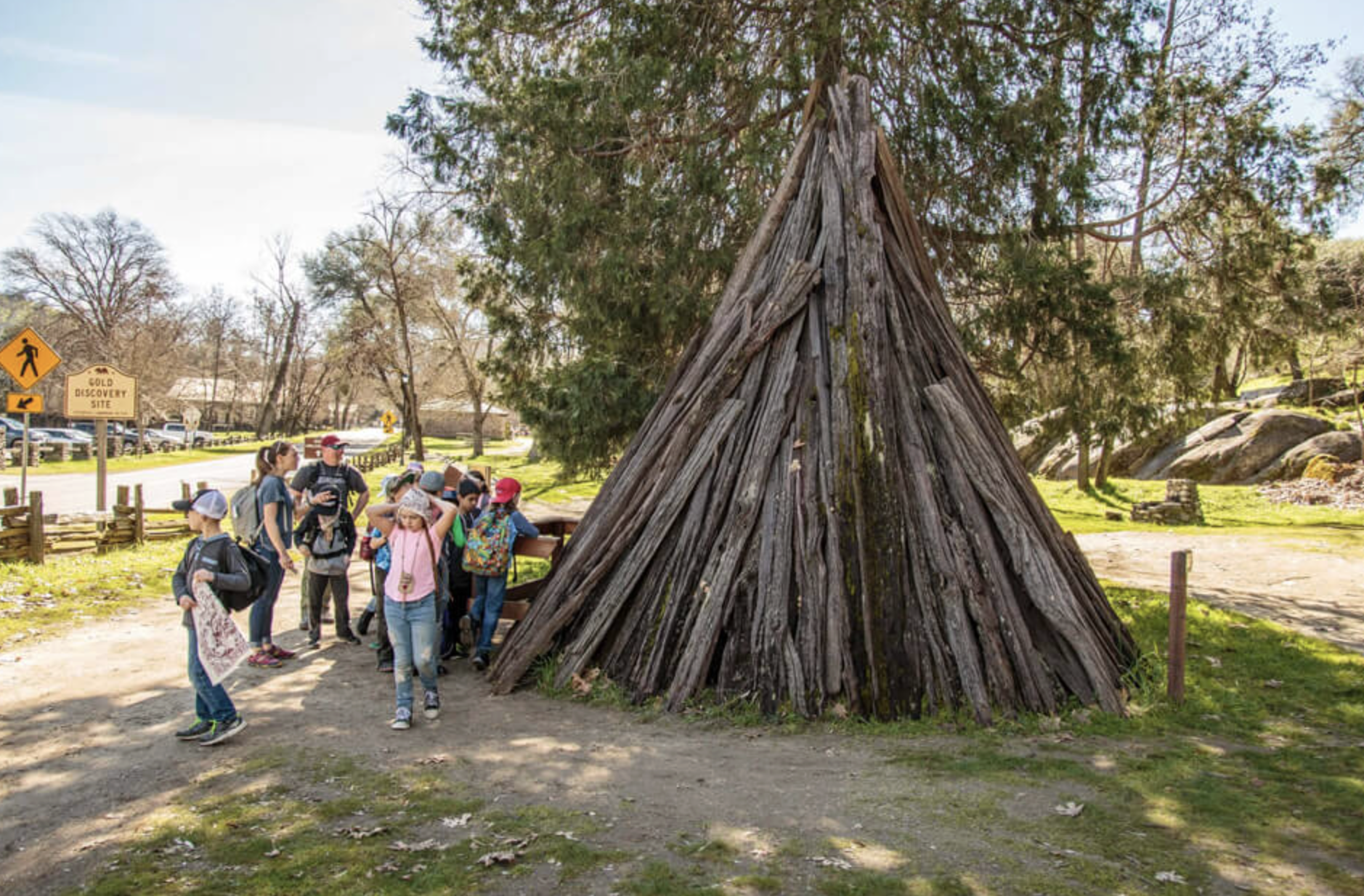 Kids on a guided outdoor activity at the Gold Discovery site